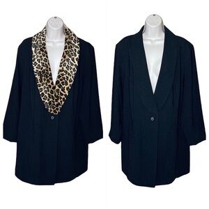 S L Fashions | Black Faux Leopard Fur Trimmed Collar Coat 16W